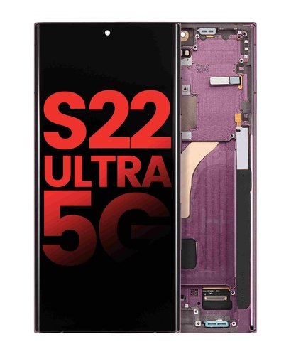 [107081015438] Bloc écran OLED avec châssis compatible SAMSUNG S22 Ultra 5G - Aftermarket Plus - Bordeaux