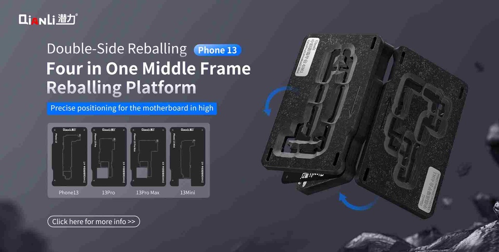 Plateforme de rebillage middle frame compatible iPhone 13 - 13 Mini - 13 Pro - 13 Pro Max - Qianli