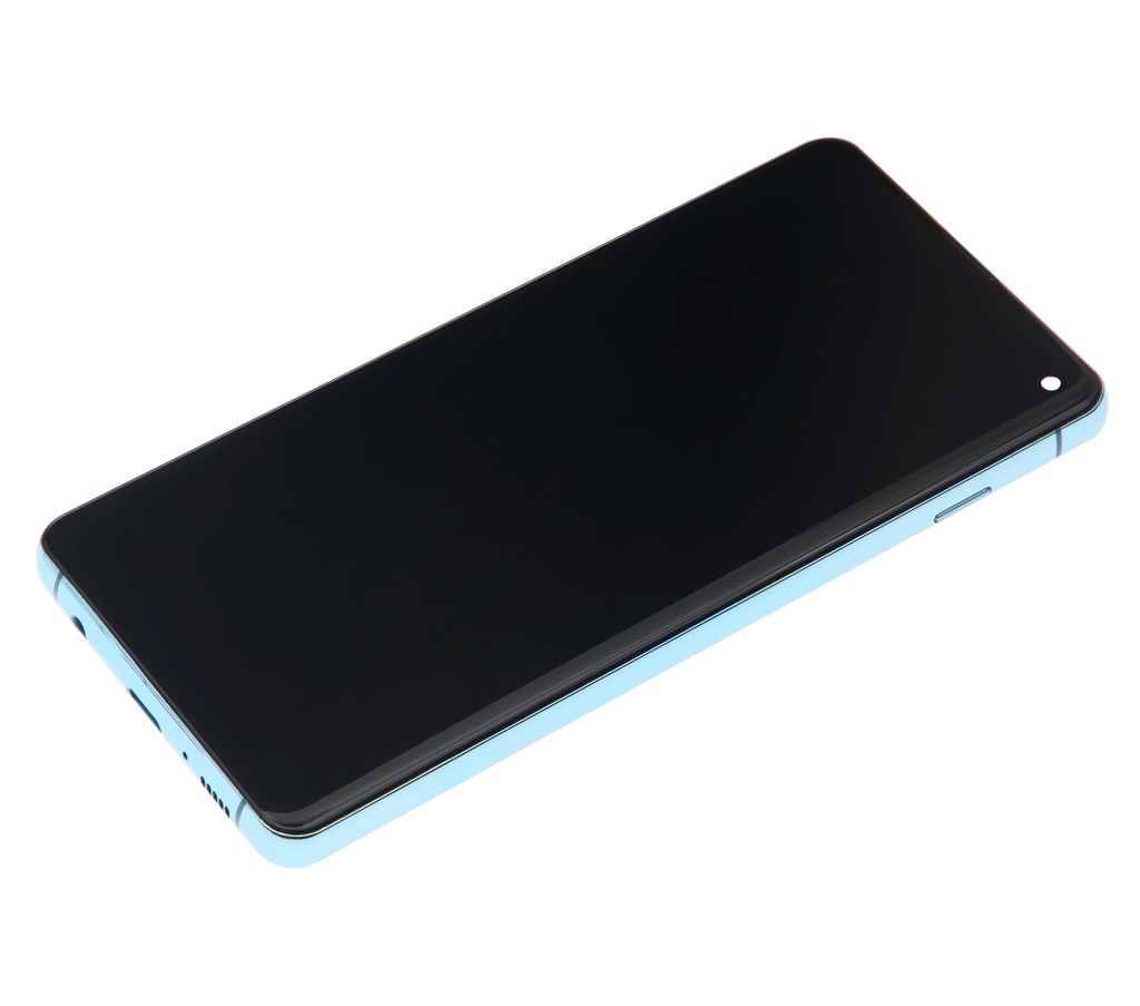 Bloc écran LCD avec châssis - sans capteur d'empreintes digitales compatible Samsung Galaxy S10 - Aftermarket Plus: TFT - Prism Blue