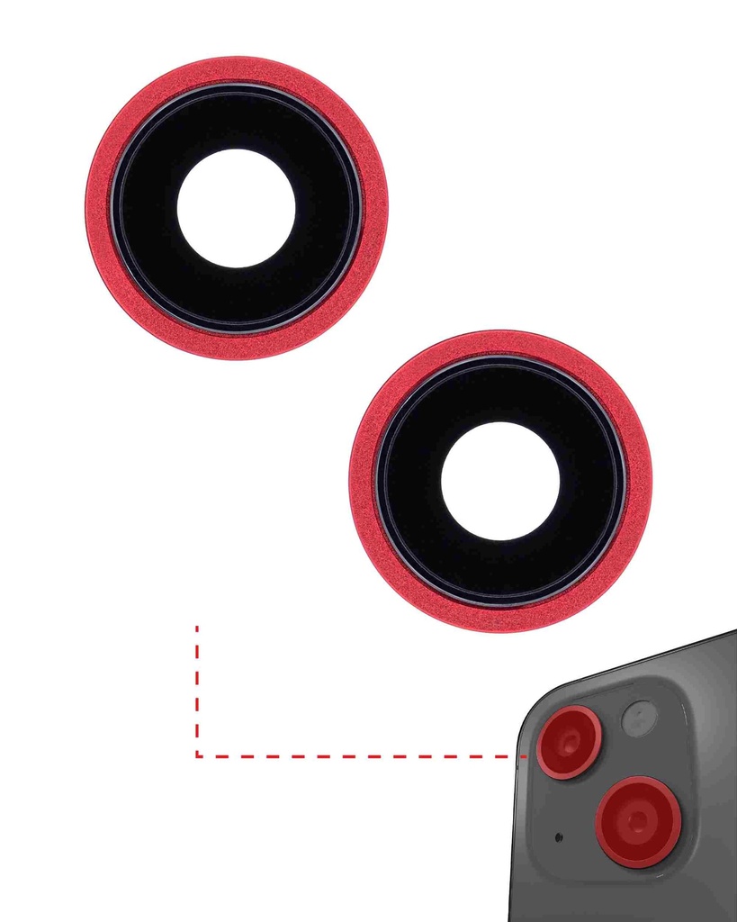Lentille caméra arrière avec support compatible iPhone 13 et 13 Mini - Real Sapphire Premium - Rouge