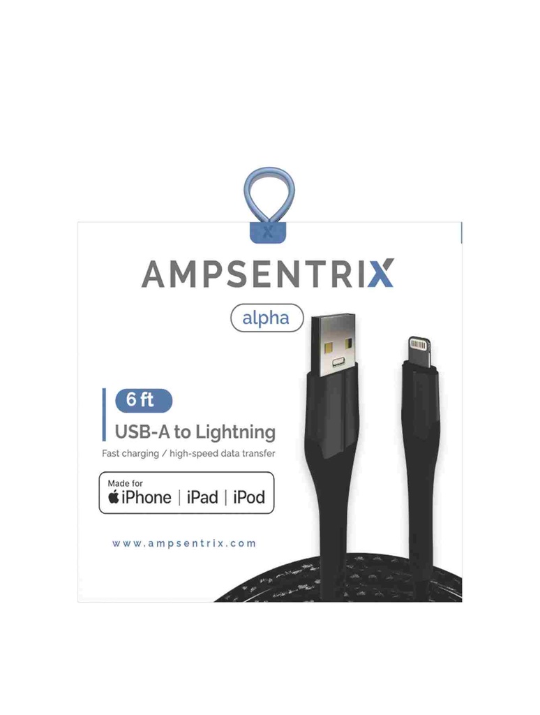 Câble MFI Lightning vers USB Type A - 2m - Ampsentrix - Alpha - Noir