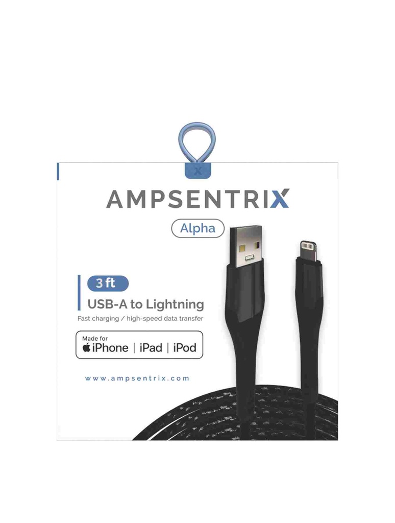 Câble MFI Lightning vers USB Type A - 1m - Ampsentrix - Alpha - Noir