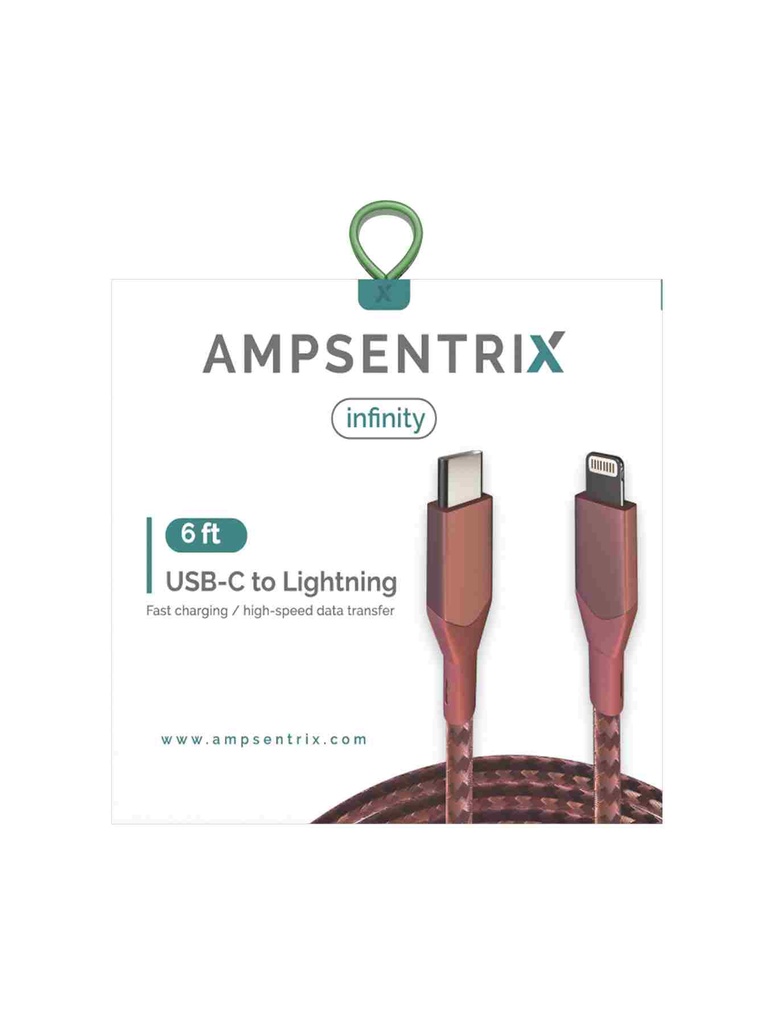 Câble USB-C vers Lightning non-MFI - 2m - Ampsentrix - Infinity - Rose