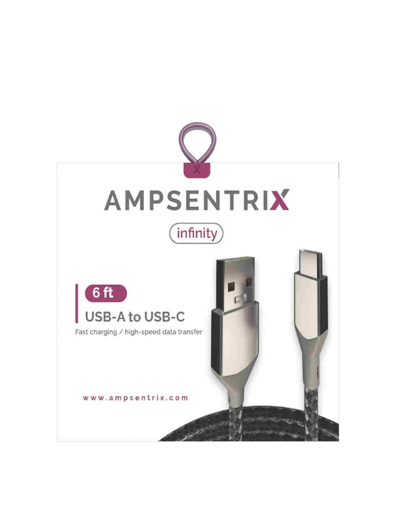 Câble USB-C vers USB-A - 2m - Ampsentrix - Infinity - Argent