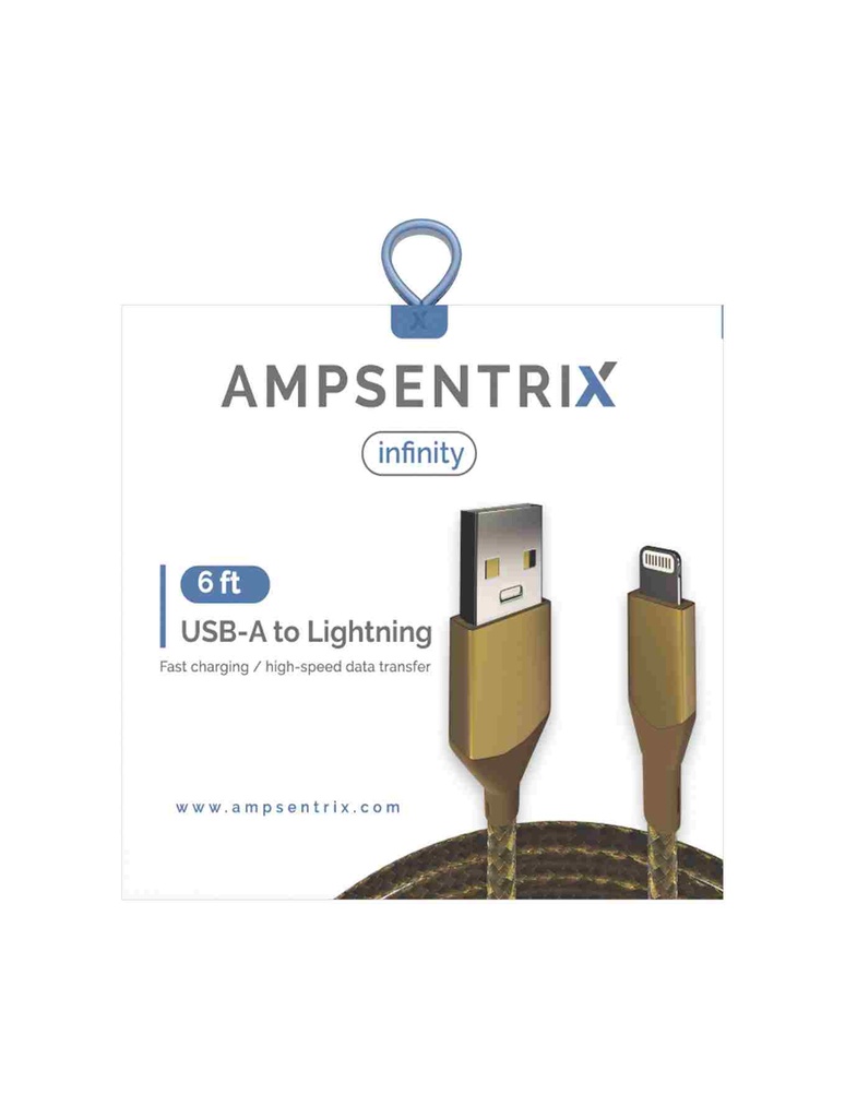 Câble USB-A vers Lightning non-MFI - 2m - Ampsentrix - Infinity - Or