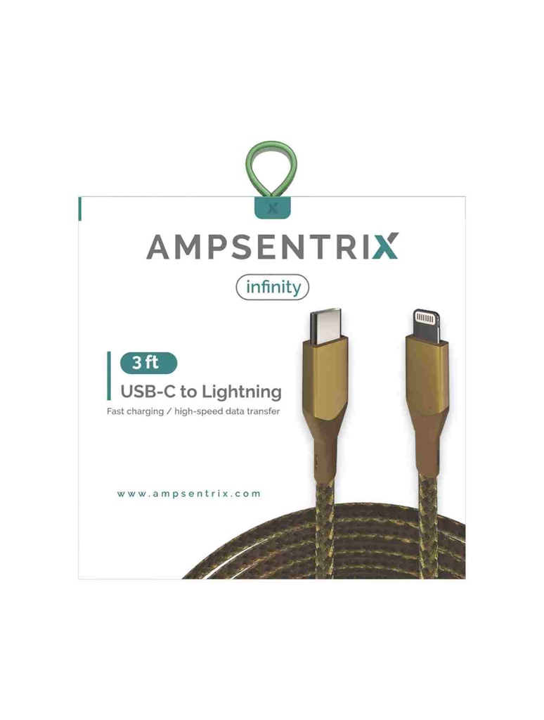 Câble USB-C vers Lightning non-MFI - 1m - Ampsentrix - Infinity - Or