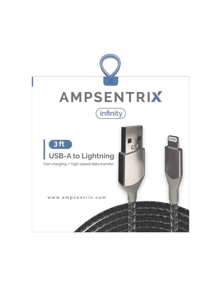 Câble USB-A vers Lightning non-MFI - 1m - Ampsentrix - Infinity - Argent