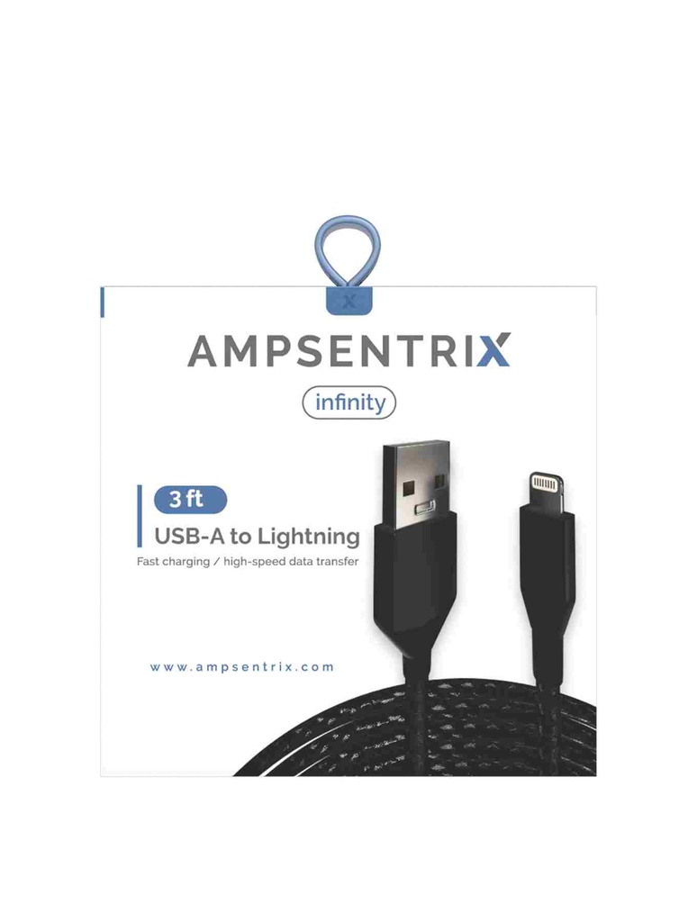 Câble USB-A vers Lightning non-MFI - 1m - Ampsentrix - Infinity - Noir