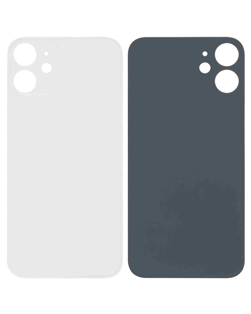 Vitre arrière avec adhésif 3M compatible iPhone 12 Mini - sans logo - Fente large pour caméra - Blanc