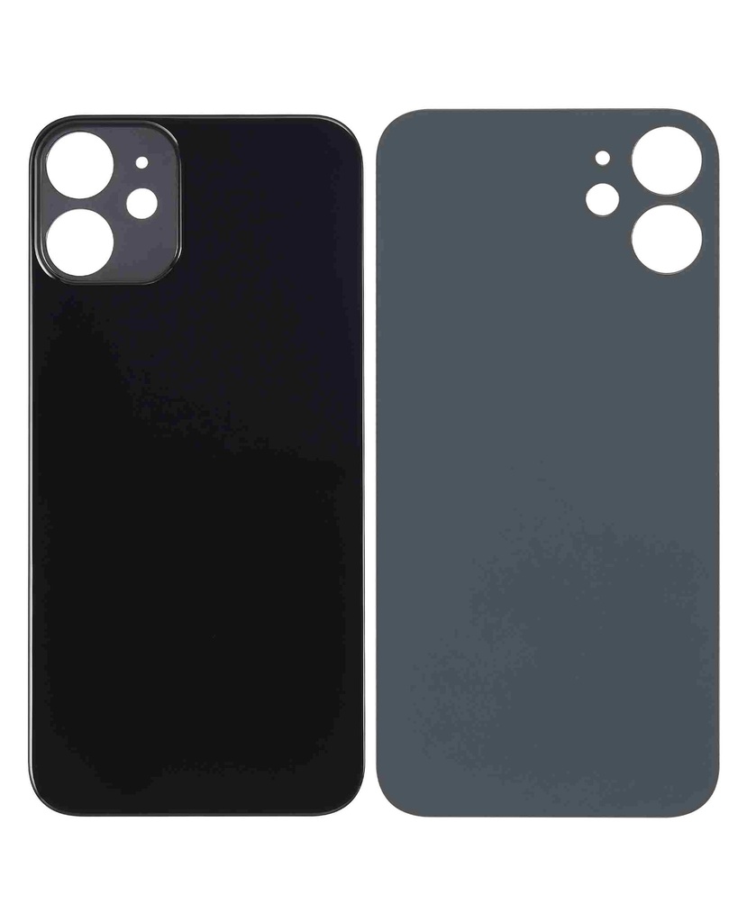 Vitre arrière avec adhésif 3M compatible iPhone 12 Mini - sans logo - Fente large pour caméra - Noir