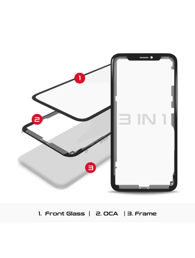 3 en 1 vitre tactile avec OCA préinstallé et châssis compatible iPhone 11 - OCA Master