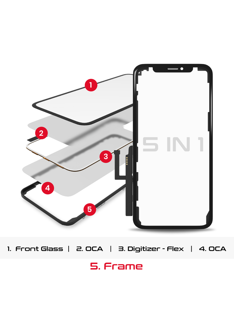 5 en 1 Vitre tactile, OCA, châssis, Digitizer et OCA préinstallé compatibles iPhone 11 - OCA Master