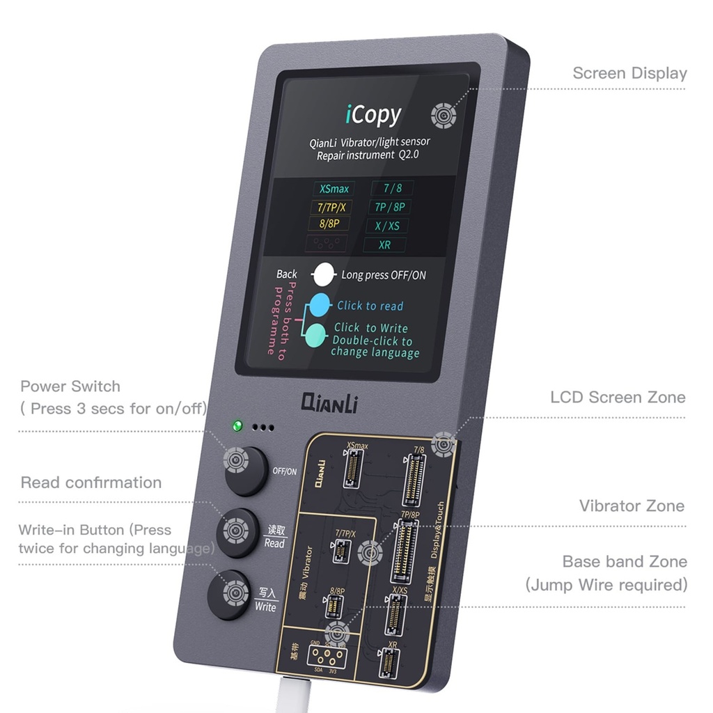 Outil de programmation Qianli iCopy Plus 2.2 True Tone - Données de batterie - Vibreur - Testeur MFI