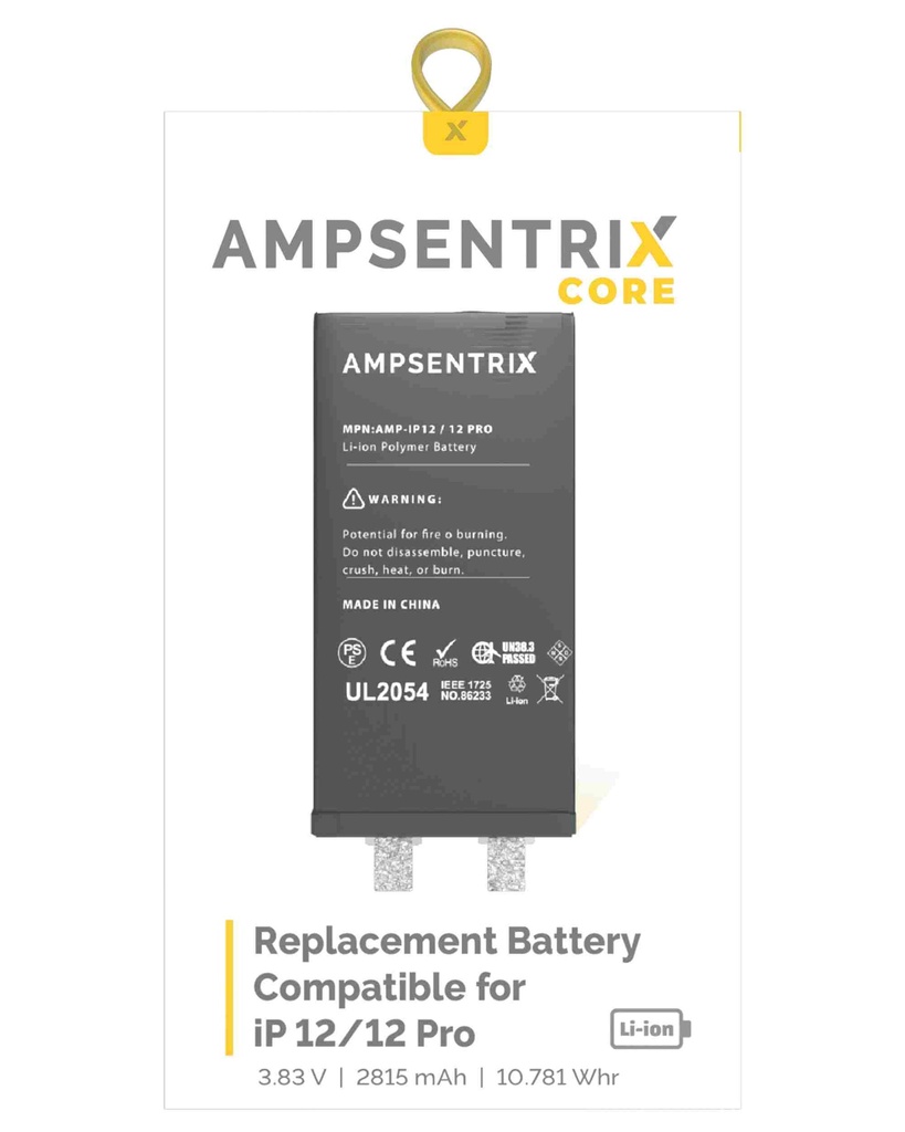 Batterie SANS BMS compatible iPhone 12 et 12 Pro - Soudure nécessaire - AmpSentrix Core