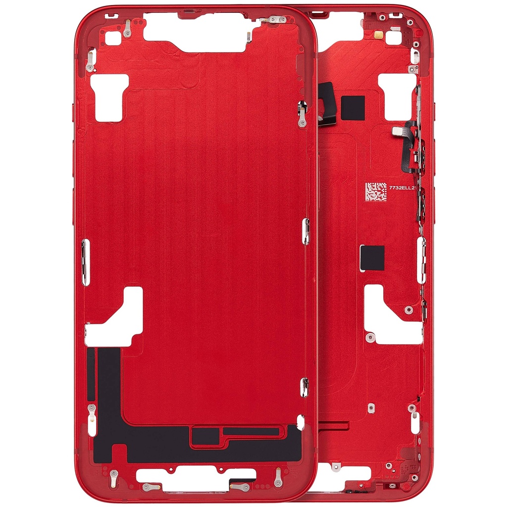 Châssis central avec boutons Power et Volumes compatible iPhone 14 - Version internationale - Aftermarket Plus - Rouge