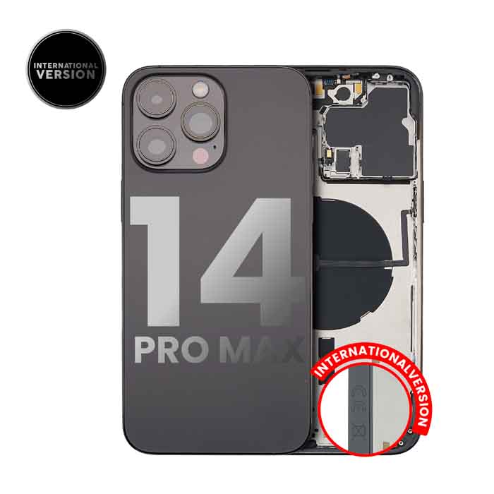 Châssis arrière avec petit composant pré installé pour iPhone 14 Pro Max - Grade A - avec logo - Version Internationale - Noir