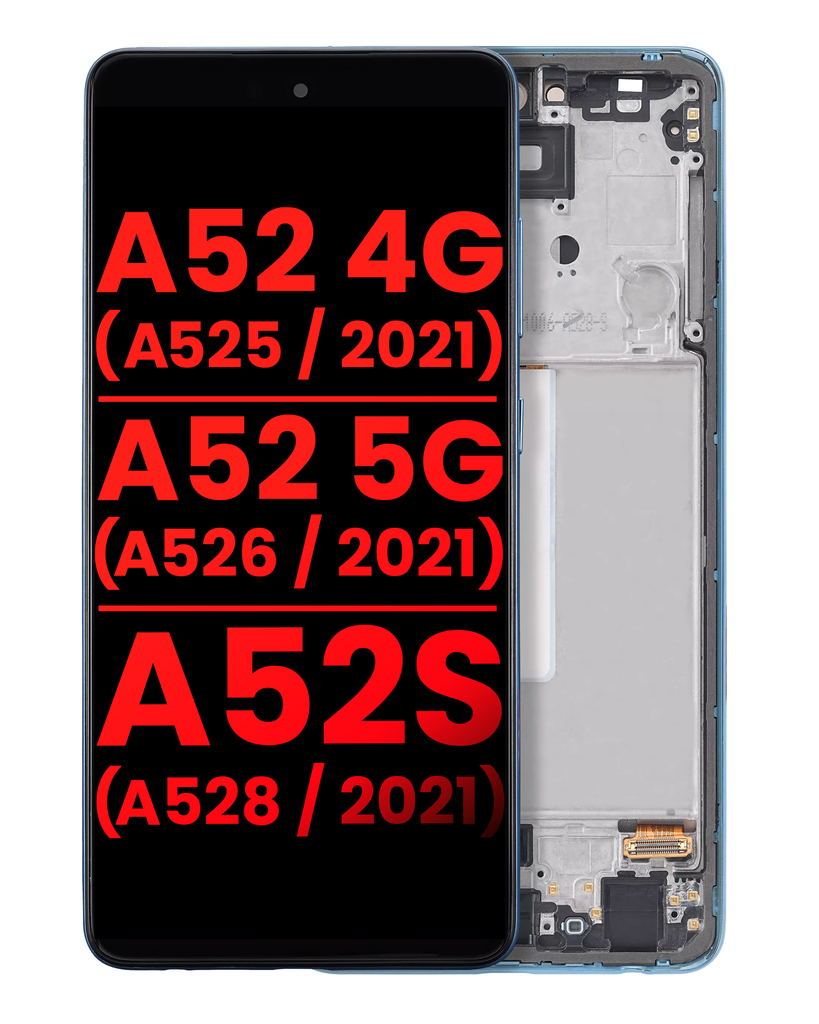 Bloc écran OLED avec châssis compatible Samsung Galaxy A52 4G A525 2021 - A52 5G A526 2021 - A52S 5G 6.46" A528 2021 - Aftermarket Plus - Awesome Blue