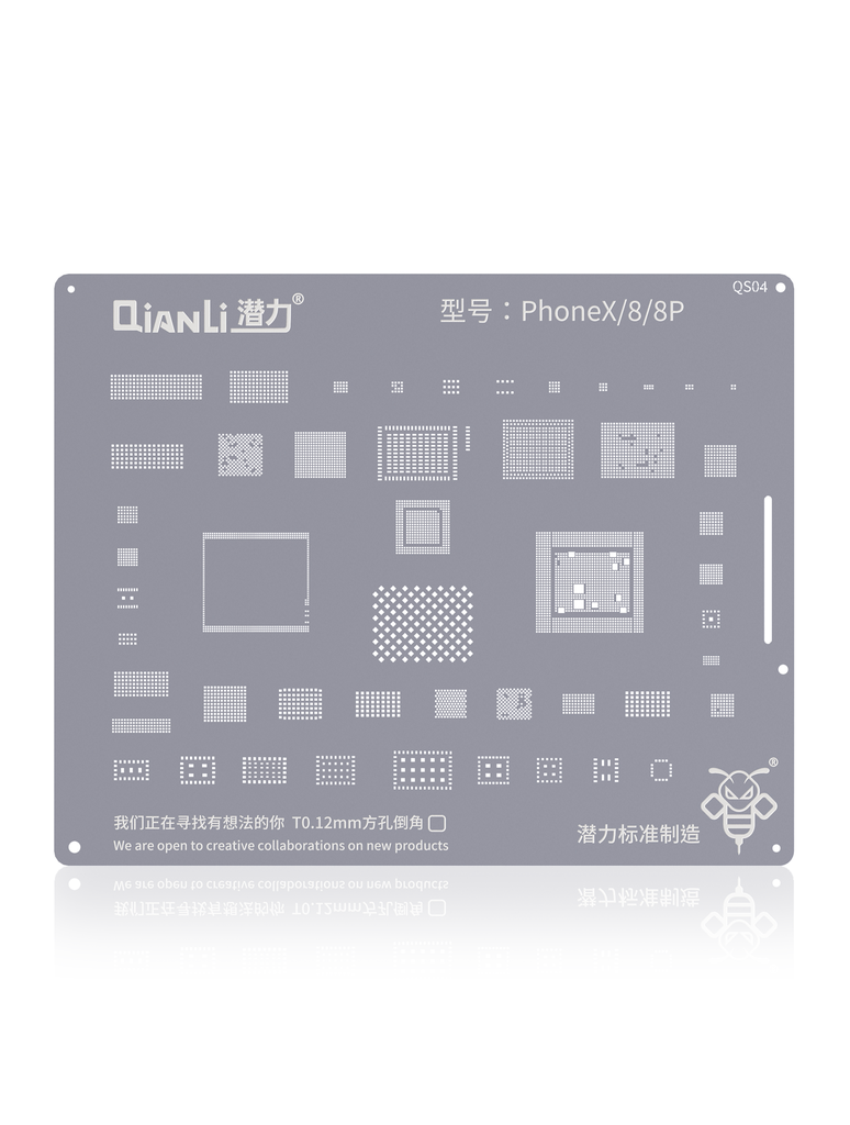 Stencil pochoir de rebillage pour iPhone X - 8 - 8 Plus - Qianli QS04