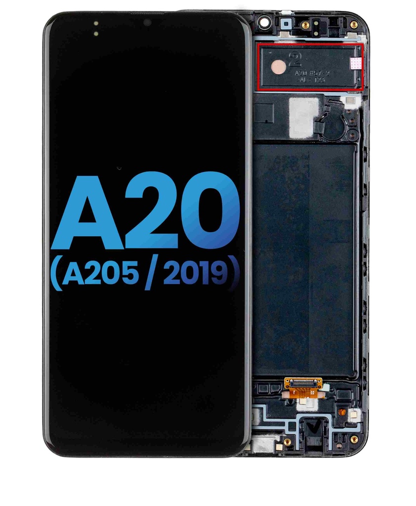 Bloc écran LCD avec châssis compatible SAMSUNG A20 - A205F 2019 - Aftermarket Incell - Toutes couleurs