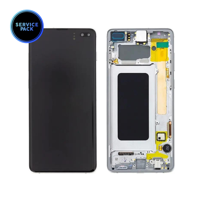 Bloc écran OLED avec châssis pour SAMSUNG S10 Plus - G975F - SERVICE PACK - Blanc