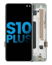 Bloc écran LCD avec châssis - sans capteur d'empreintes digitales - compatible SAMSUNG S10 Plus - Aftermarket Plus - TFT - Blanc Prisme