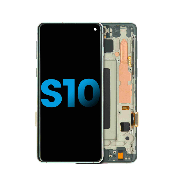 Bloc écran LCD avec châssis - sans capteur d'empreintes digitales - compatible SAMSUNG S10 - Aftermarket Plus TFT - Vert Prisme