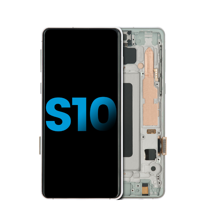 Bloc écran LCD avec châssis - sans capteur d'empreintes digitales - compatible SAMSUNG S10 - Aftermarket Plus TFT - Blanc Prisme