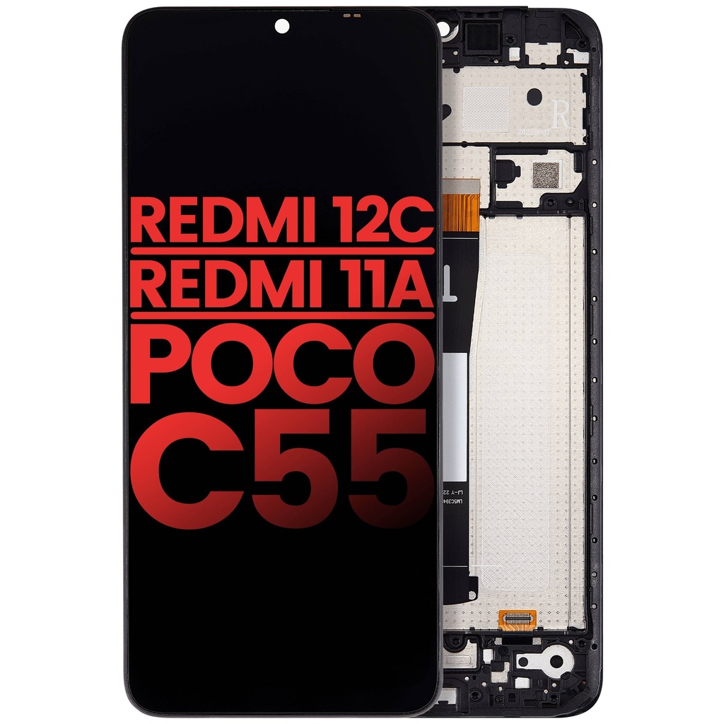 Bloc écran LCD avec châssis compatible Xiaomi Redmi 12C - Redmi 11A - Poco C55 - Aftermarket Plus - Toutes couleurs