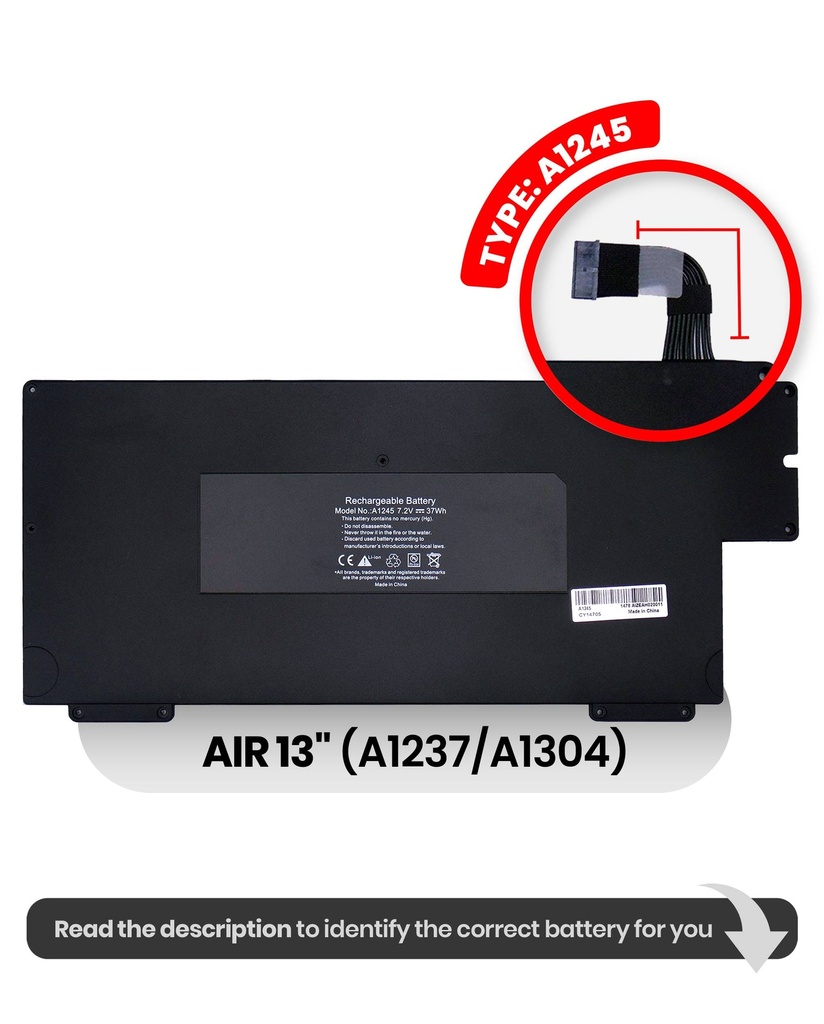 Batterie A1245 compatible MacBook Air 13" - A1237 début 2008 - A1304 fin 2008 milieu 2009