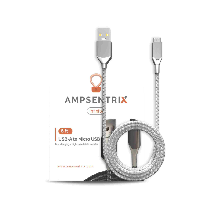 Câble USB-A vers micro-USB - 2 m - Ampsentrix - Infinity - Argent
