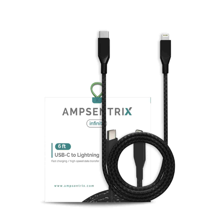 Câble USB-C vers Lightning non-MFI - 2m - Ampsentrix - Infinity - Noir