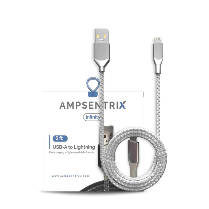 Câble USB-A vers Lightning non-MFI - 2m - AmpSentrix - Infinity - Argent