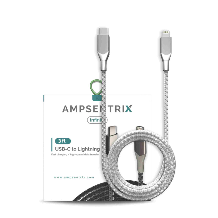 Câble USB-C vers Lightning non-MFI - 1m - Ampsentrix - Infinity - Argent