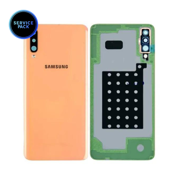 Vitre arrière avec lentille caméra pour SAMSUNG A70 - A705F - SERVICE PACK - Corail