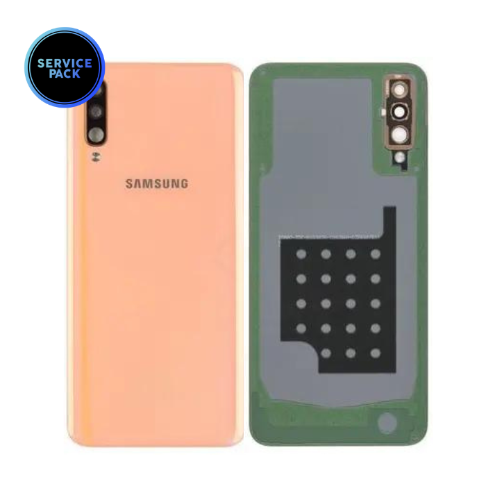 Vitre arrière avec lentille caméra pour SAMSUNG A50 - A505 - SERVICE PACK - Corail