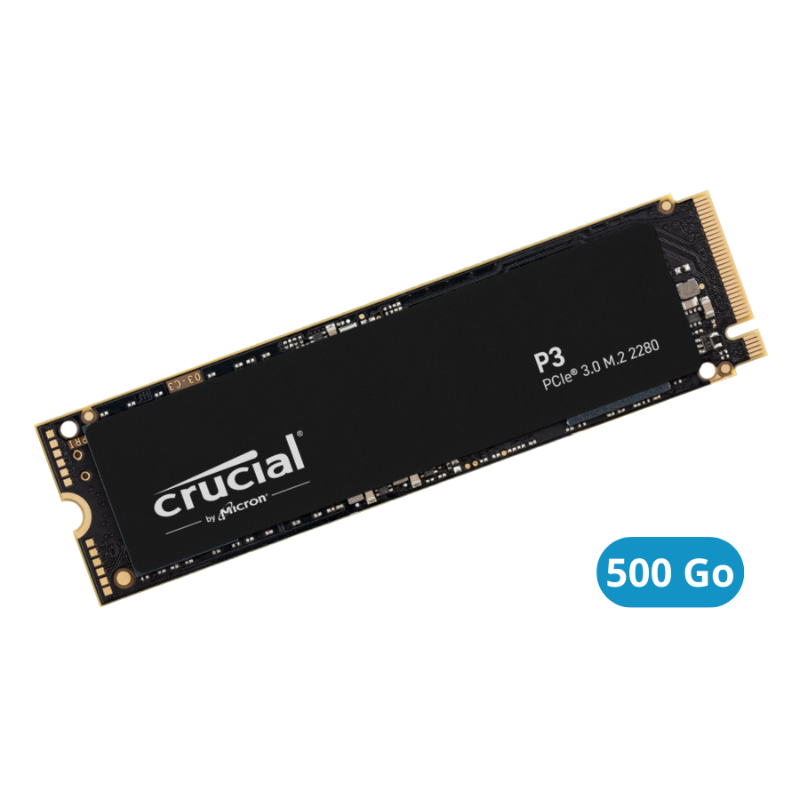 Disque Dur SSD NVMe Crucial P3 - 500 Go - PCIe M.2 2280