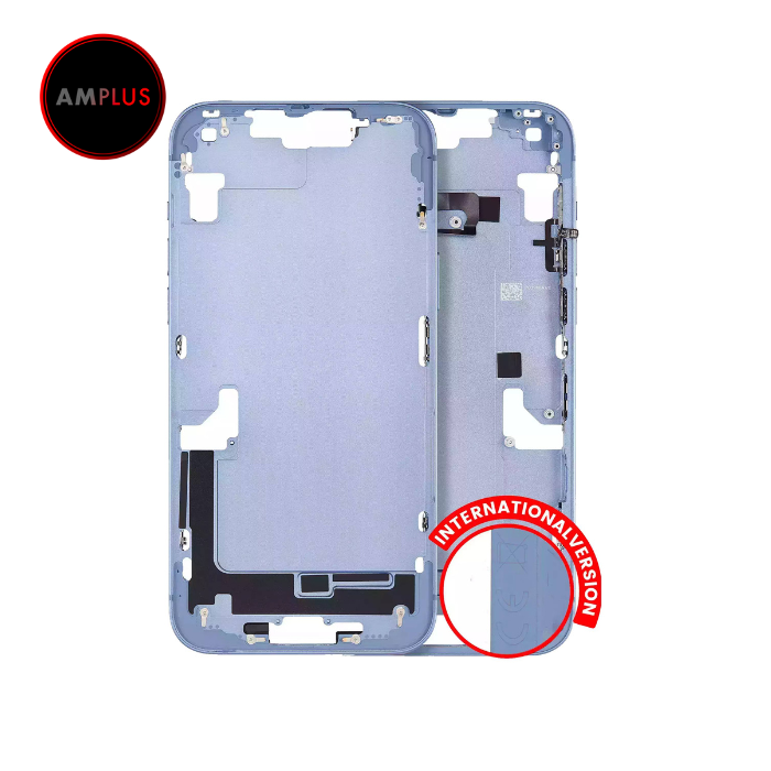 Châssis central avec boutons Power et Volumes compatible iPhone 14 Plus - Version internationale - Aftermarket Plus - Bleu