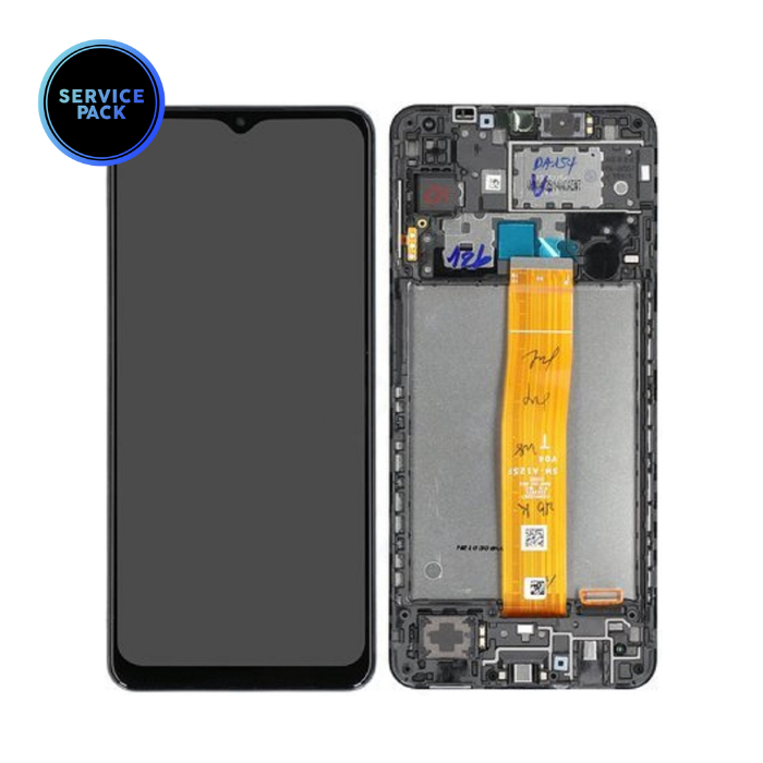 Bloc écran LCD avec châssis pour SAMSUNG A12 - A125 - SERVICE PACK - Noir