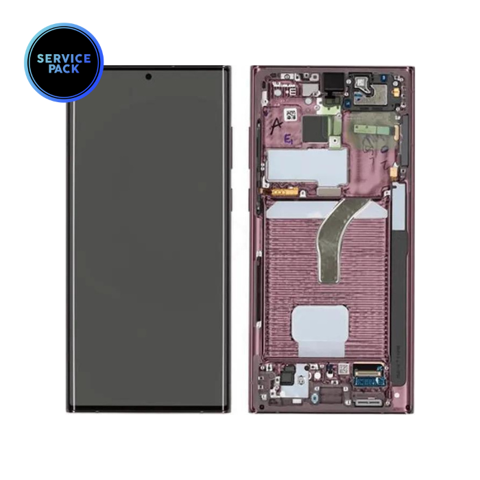 Bloc écran OLED avec châssis pour SAMSUNG S22 Ultra - S908 - SERVICE PACK - Bordeaux