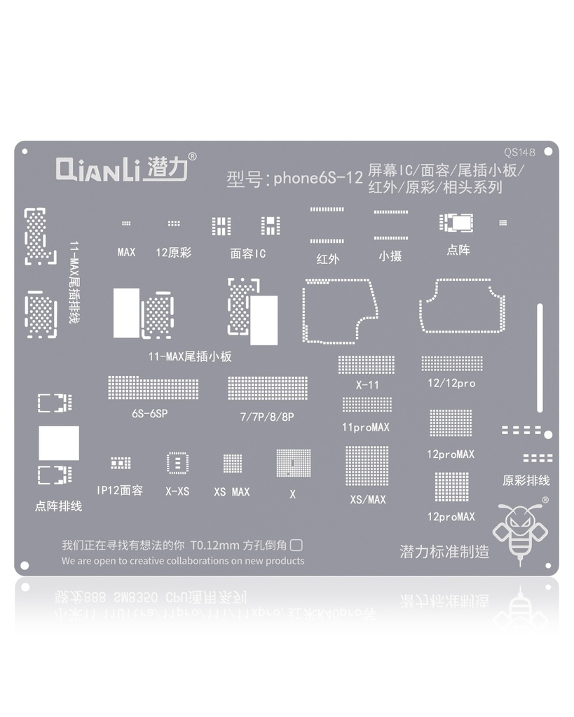 Stencil pour rebillage - QS148 pour iPhone 6S QIANLI - 12 Écran IC -Face ID -Tail Plug -Infrarouge -True Tone -Camera Series