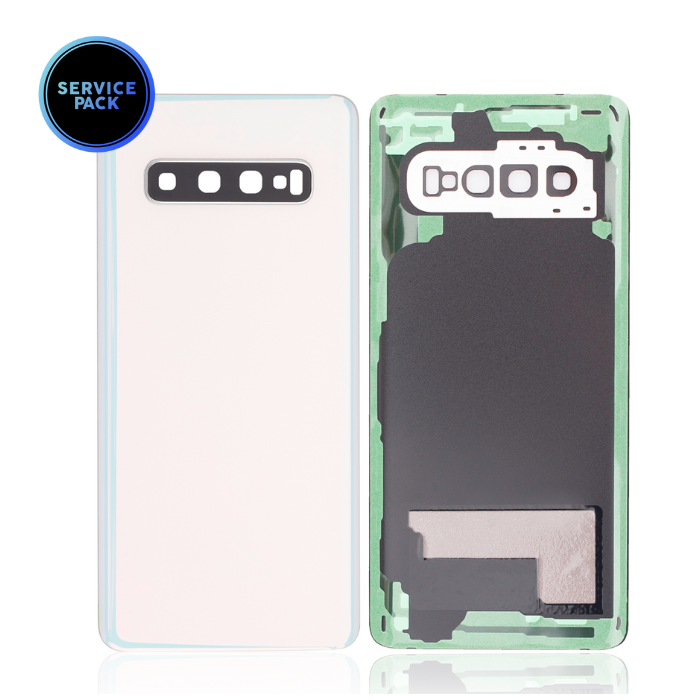 Vitre arrière pour SAMSUNG S10 - Version US - G973F - SERVICE PACK - Blanc Prisme