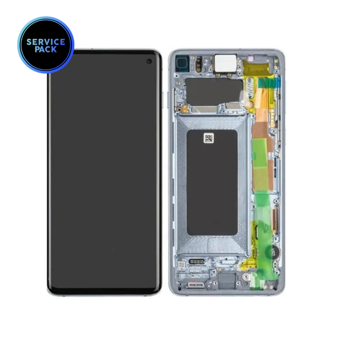 Bloc écran OLED avec châssis pour SAMSUNG S10 - G973 - SERVICE PACK - Bleu