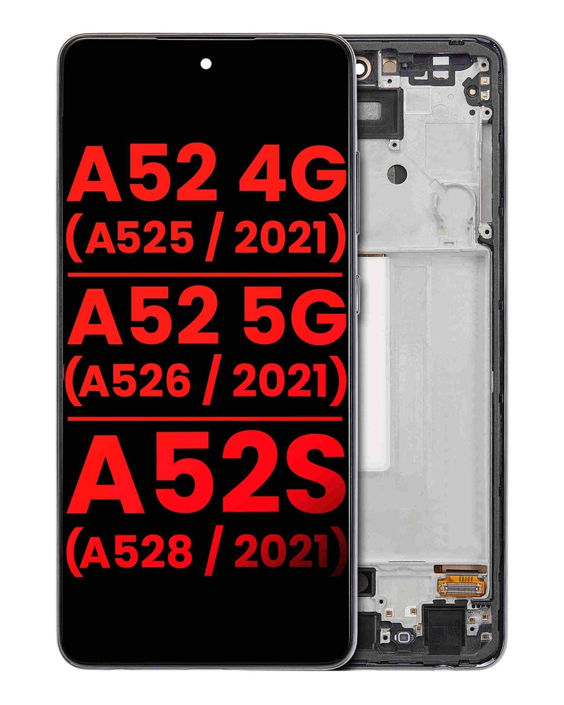 Bloc écran OLED avec châssis compatible SAMSUNG A52 4G - A525 2021 - A52 5G - A526 2021 - A52s 5G - A528 2021 - Aftermarket Plus - Noir