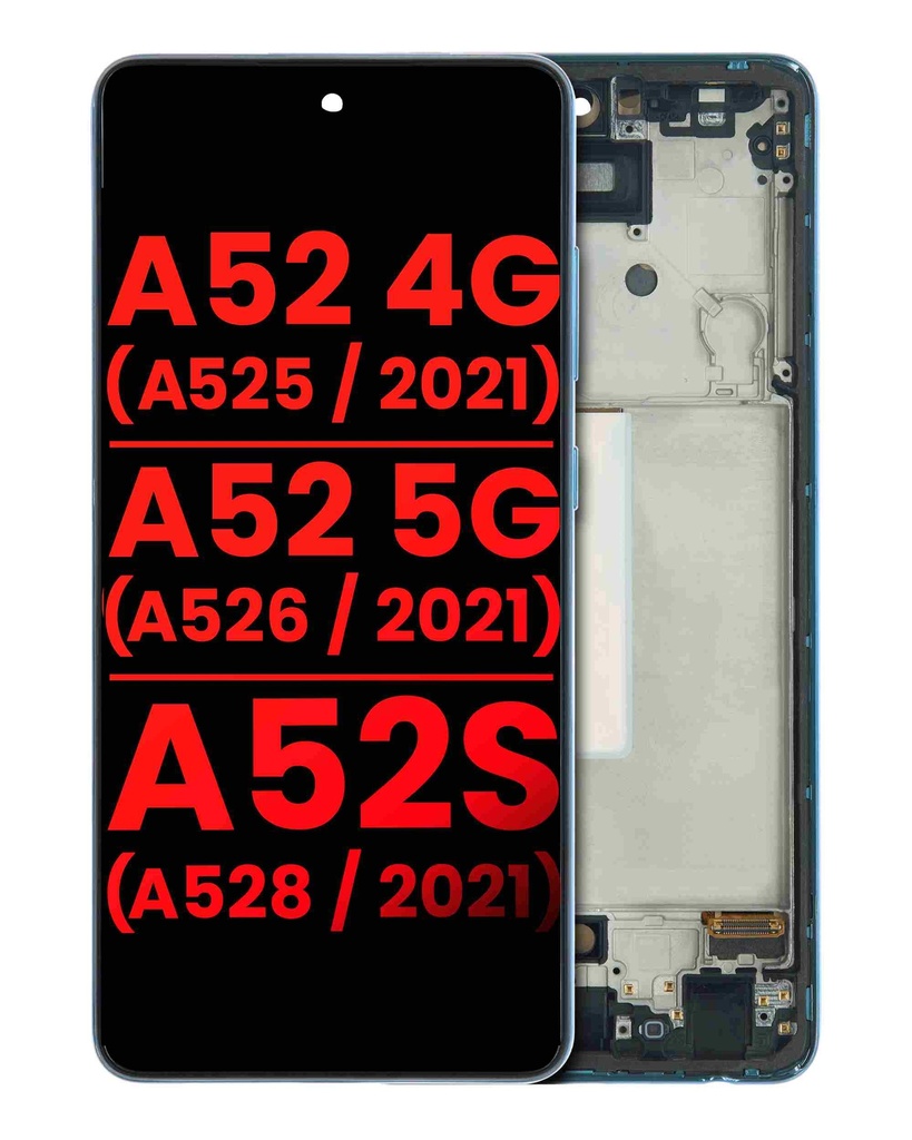 Bloc écran OLED avec châssis compatible SAMSUNG A52 4G - A525 2021 - A52 5G - A526 2021 - A52s 5G - A528 2021 - Aftermarket Plus - Bleu