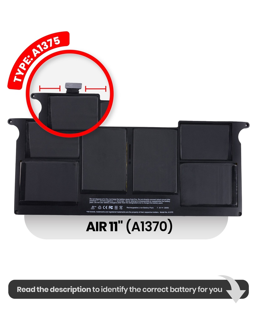 Batterie A1375 compatible MacBook Air 11" - A1370 Fin 2010