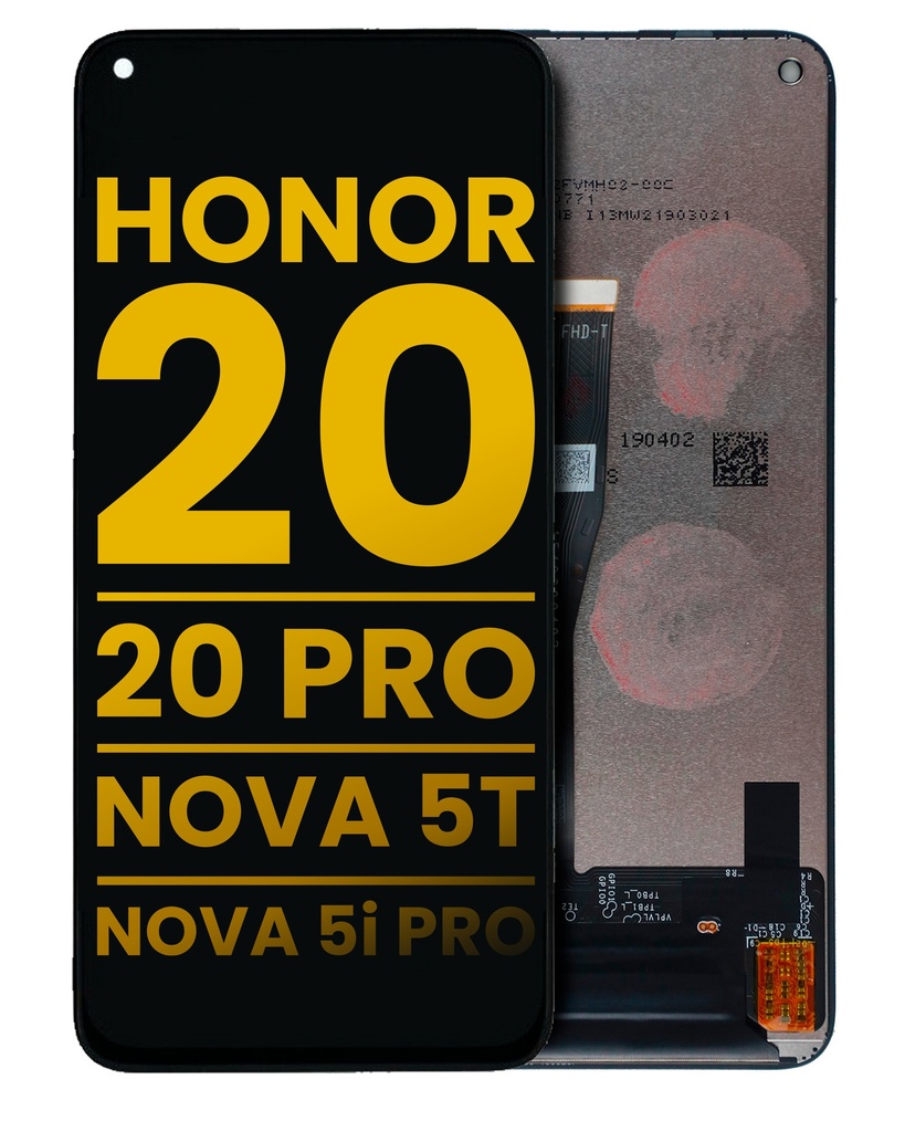 Bloc écran LCD sans châssis compatible Honor 20 - 20 Pro - Huawei Nova 5T - 5I Pro - Reconditionné - Midnight Black