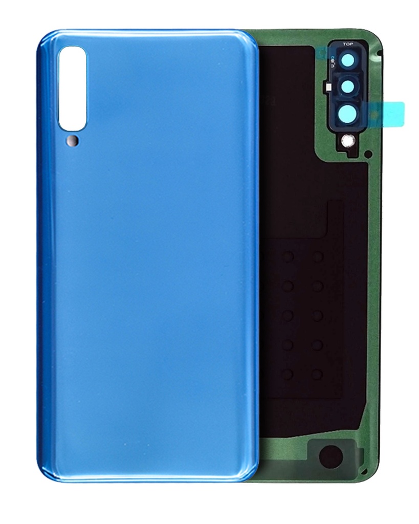 Vitre arrière sans logo avec adhésif et lentille compatible pour SAMSUNG A50 - A505 - Bleu