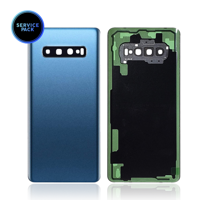 Vitre arrière avec lentille caméra pour SAMSUNG S10 Plus - Version US - G975F - SERVICE PACK - Bleu Prisme