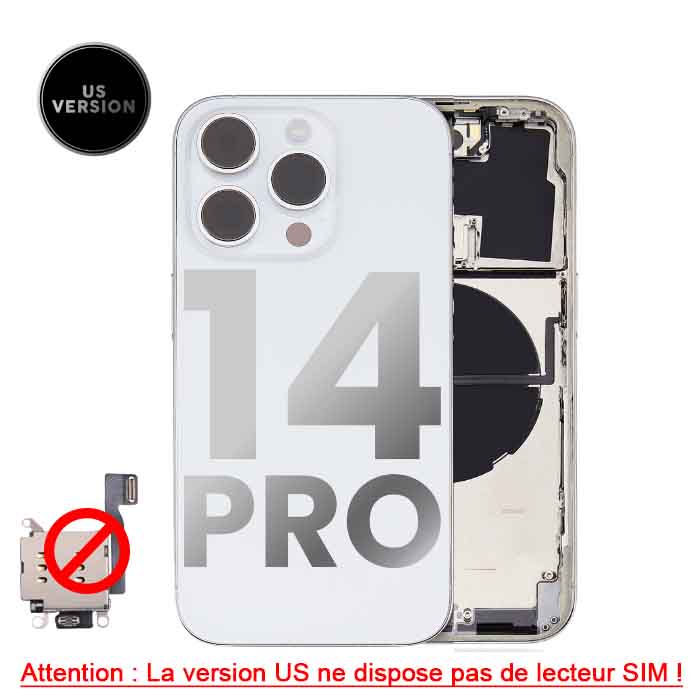 Chassis avec nappes pour iPhone 14 Pro - Version US sans lecteur SIM - Grade A - avec logo - Argent