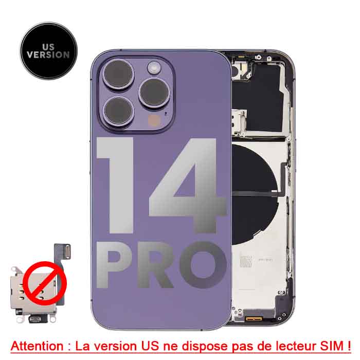 Chassis avec nappes pour iPhone 14 Pro - Grade A - avec logo - Version US sans lecteur SIM - Violet